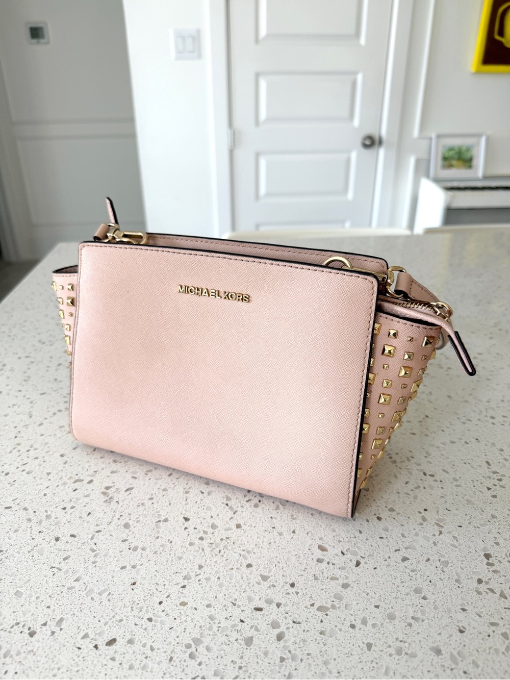 MICHAEL KORS Blush Pink Leather Studded Crossbody